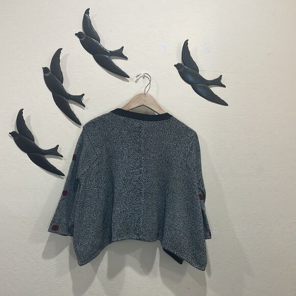 Opening Ceremony Black Embroidered Floral Sweater 3/4 Sleeve Handkerchief Hem  S - Picture 13 of 16